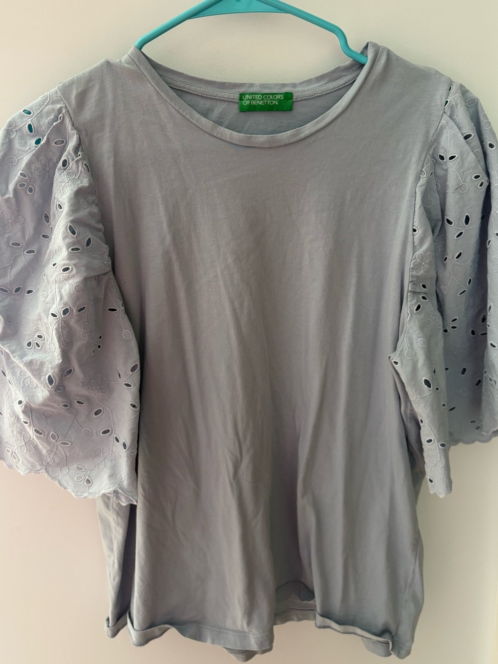 United Colors Of Benetton light blue Eyelet Puff Sleeve Tee